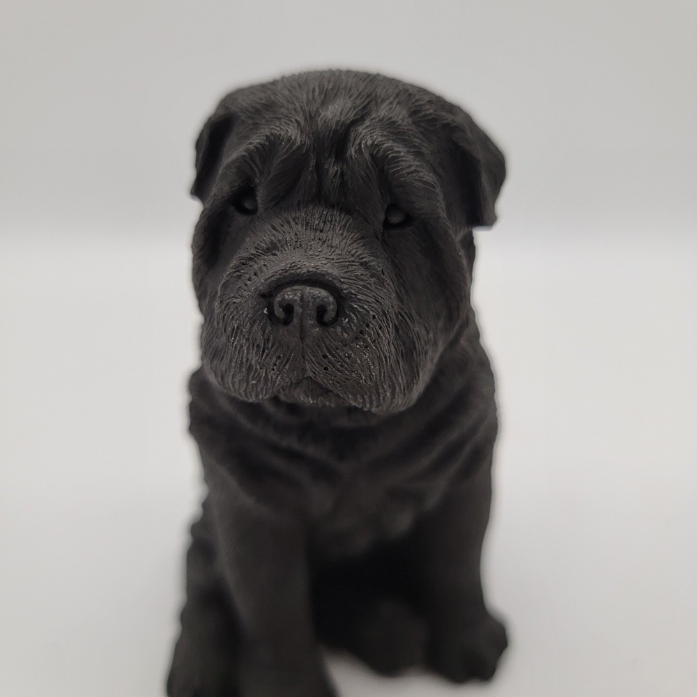 Vintage Sandicast Black Cuddly Cute Shar Pei Dog Figurine 1989